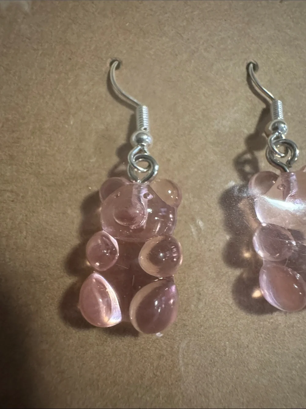 Pink Gummy Bear Drop Earrings with Silver Hooks - Women Jewelry